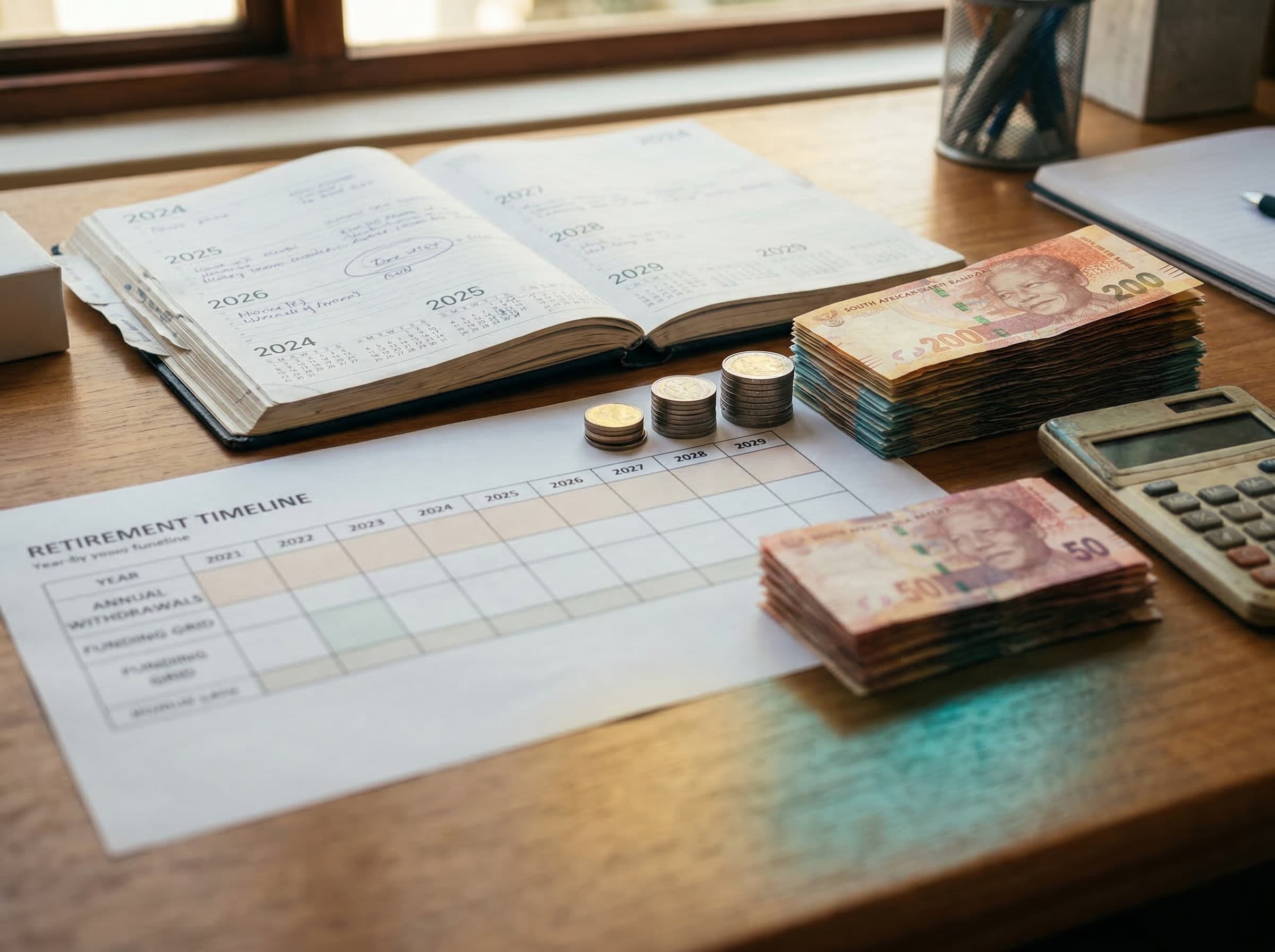 Retirement capital, timeline planner and calculator  -  capital lifespan theme, no people